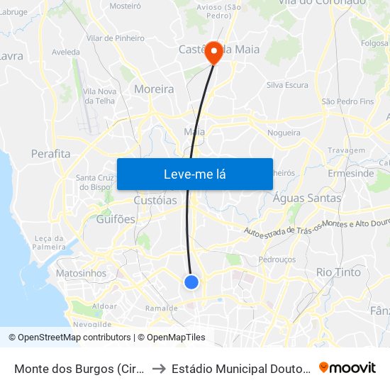 Monte dos Burgos (Circunvalação) to Estádio Municipal Doutor Costa Lima map