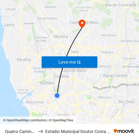Quatro Caminhos to Estádio Municipal Doutor Costa Lima map