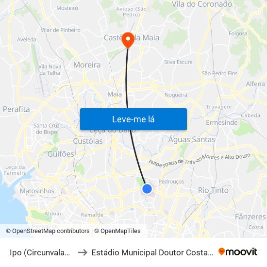 Ipo (Circunvalação) to Estádio Municipal Doutor Costa Lima map