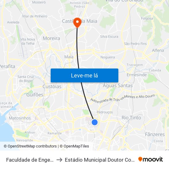 Faculdade de Engenharia to Estádio Municipal Doutor Costa Lima map