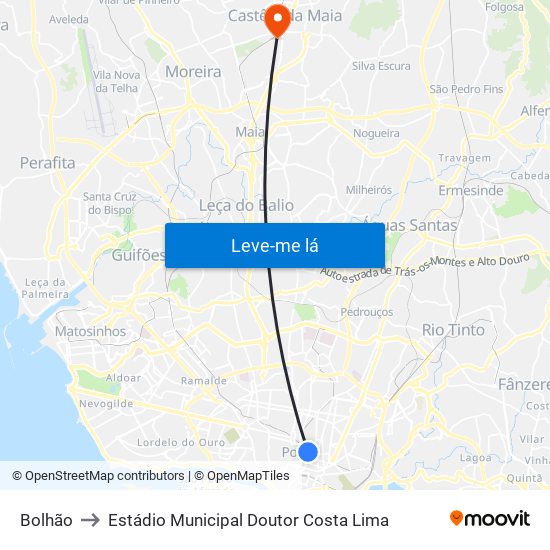 Bolhão to Estádio Municipal Doutor Costa Lima map