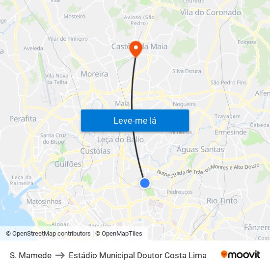 S. Mamede to Estádio Municipal Doutor Costa Lima map