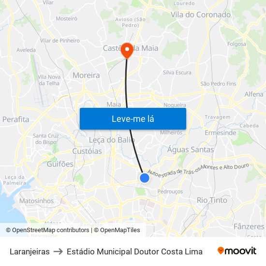 Laranjeiras to Estádio Municipal Doutor Costa Lima map