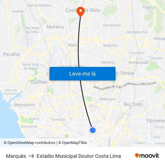 Marquês to Estádio Municipal Doutor Costa Lima map