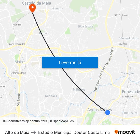 Alto da Maia to Estádio Municipal Doutor Costa Lima map