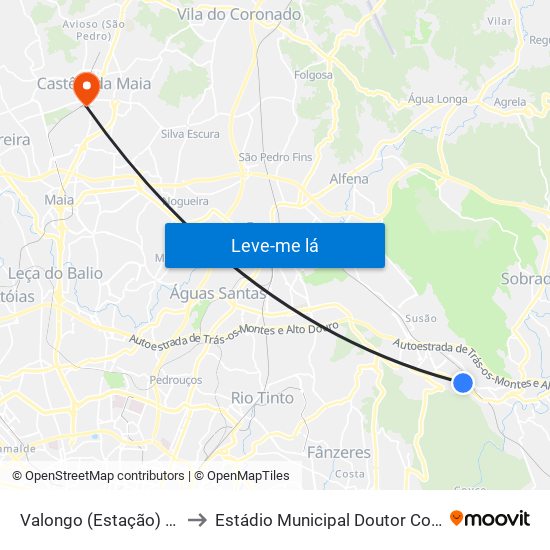 Valongo (Estação) | Presa to Estádio Municipal Doutor Costa Lima map