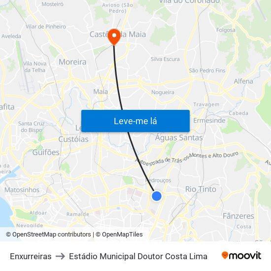 Enxurreiras to Estádio Municipal Doutor Costa Lima map