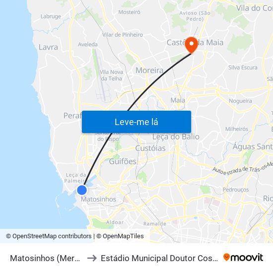 Matosinhos (Mercado) to Estádio Municipal Doutor Costa Lima map