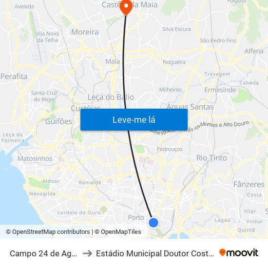 Campo 24 de Agosto to Estádio Municipal Doutor Costa Lima map