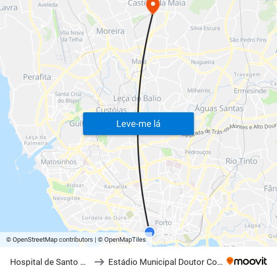 Hospital de Santo António to Estádio Municipal Doutor Costa Lima map