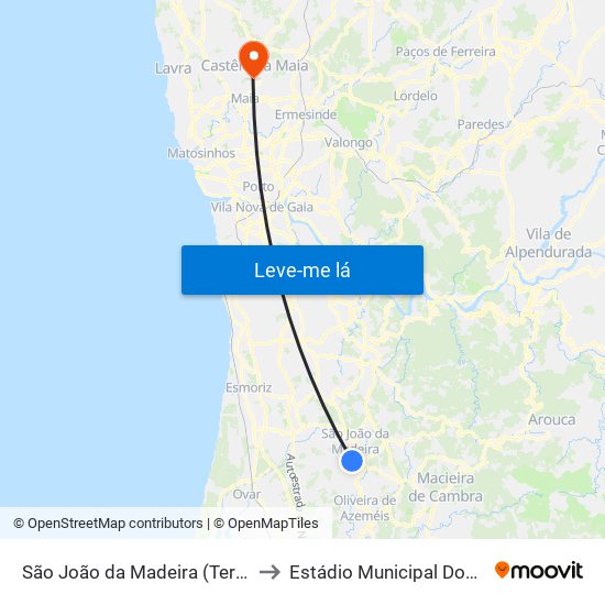 São João da Madeira (Terminal Rodoviário) to Estádio Municipal Doutor Costa Lima map