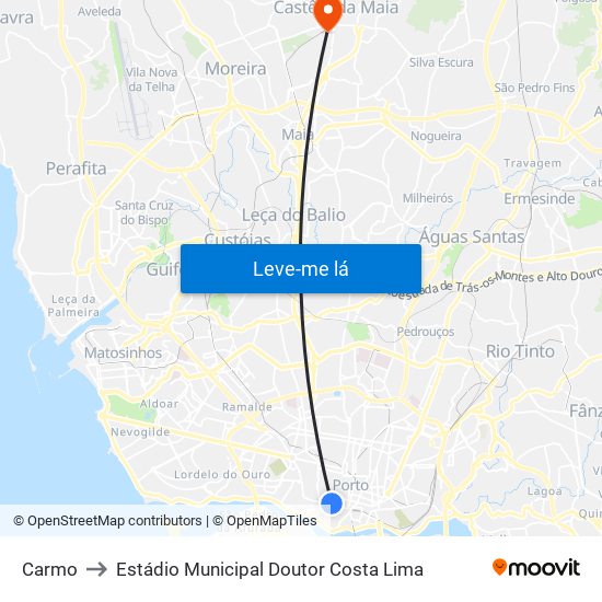 Carmo to Estádio Municipal Doutor Costa Lima map