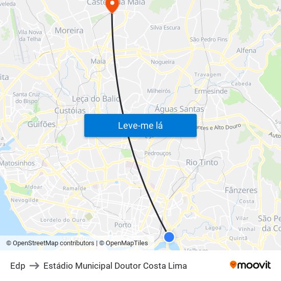 Edp to Estádio Municipal Doutor Costa Lima map