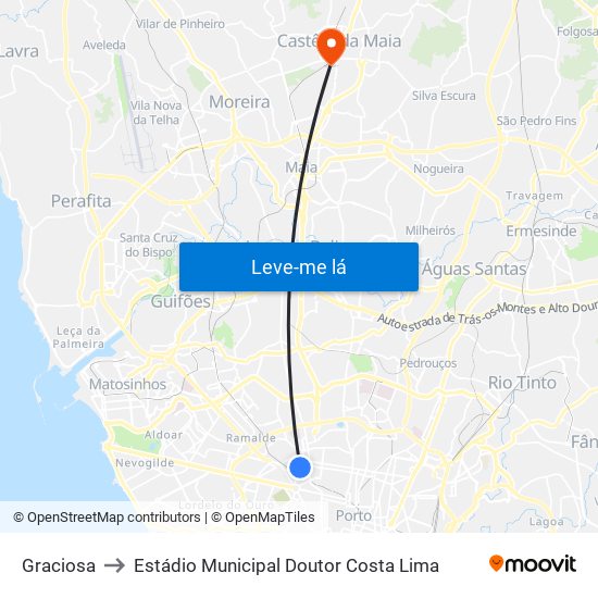 Graciosa to Estádio Municipal Doutor Costa Lima map