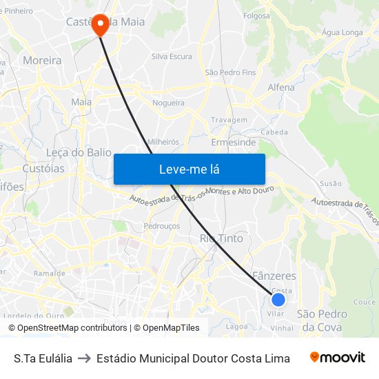 S.Ta Eulália to Estádio Municipal Doutor Costa Lima map