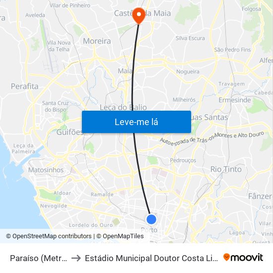 Paraíso (Metro) to Estádio Municipal Doutor Costa Lima map