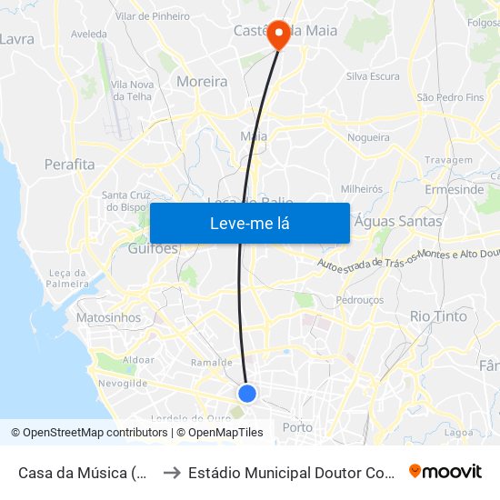 Casa da Música (Metro) to Estádio Municipal Doutor Costa Lima map