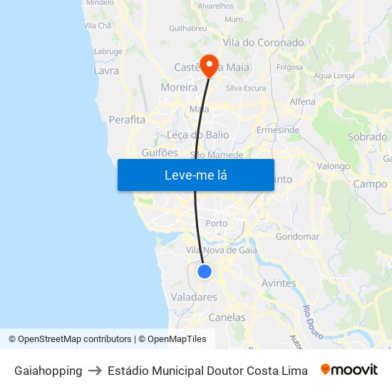 Gaiahopping to Estádio Municipal Doutor Costa Lima map