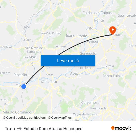 Trofa to Estádio Dom Afonso Henriques map
