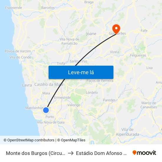 Monte dos Burgos (Circunvalação) to Estádio Dom Afonso Henriques map