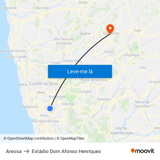 Areosa to Estádio Dom Afonso Henriques map