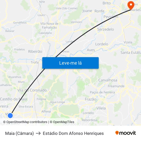 Maia (Câmara) to Estádio Dom Afonso Henriques map