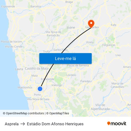 Asprela to Estádio Dom Afonso Henriques map