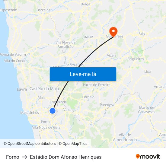 Forno to Estádio Dom Afonso Henriques map