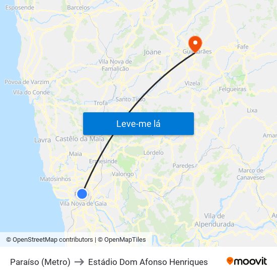 Paraíso (Metro) to Estádio Dom Afonso Henriques map
