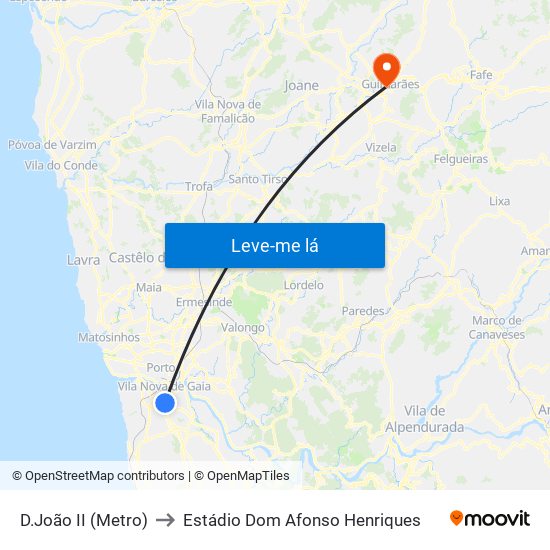 D.João II (Metro) to Estádio Dom Afonso Henriques map