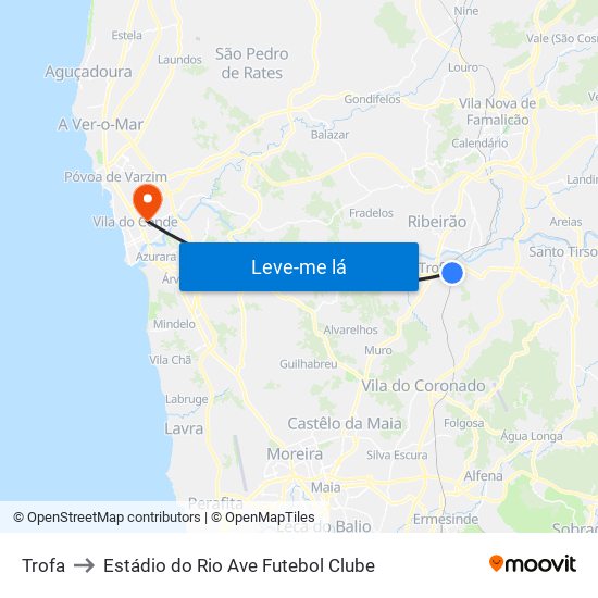 Trofa to Estádio do Rio Ave Futebol Clube map