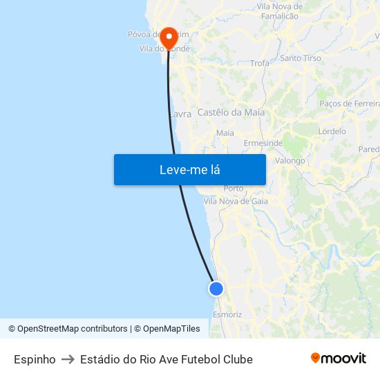 Espinho to Estádio do Rio Ave Futebol Clube map