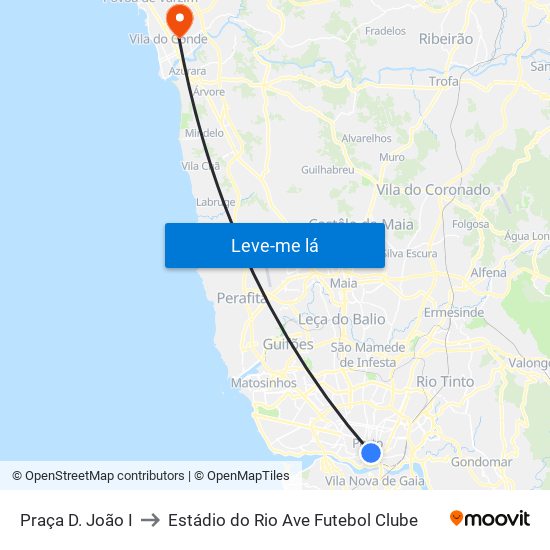 Praça D. João I to Estádio do Rio Ave Futebol Clube map