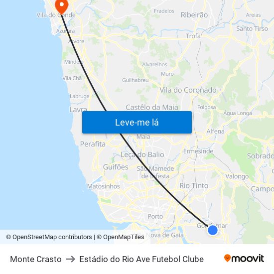 Monte Crasto to Estádio do Rio Ave Futebol Clube map