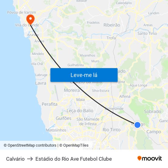 Calvário to Estádio do Rio Ave Futebol Clube map