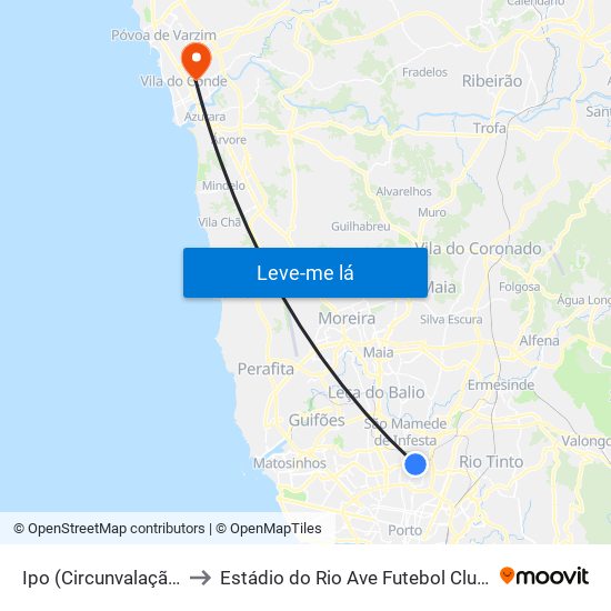 Ipo (Circunvalação) to Estádio do Rio Ave Futebol Clube map