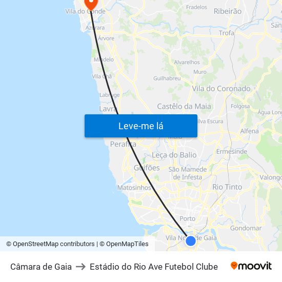 Câmara de Gaia to Estádio do Rio Ave Futebol Clube map