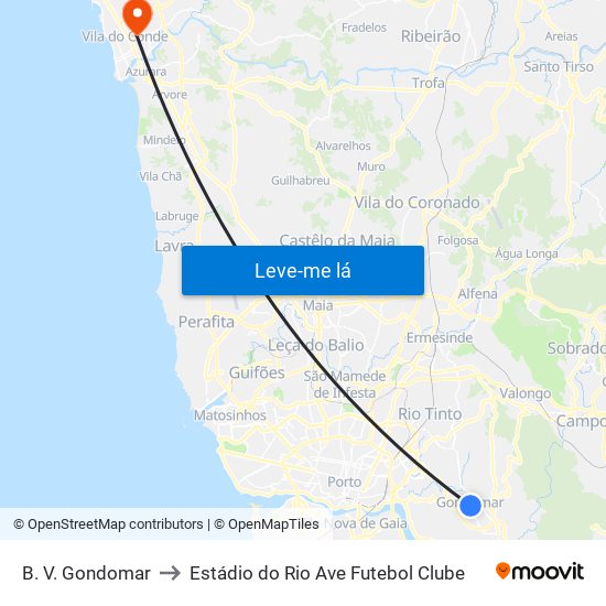 B. V. Gondomar to Estádio do Rio Ave Futebol Clube map