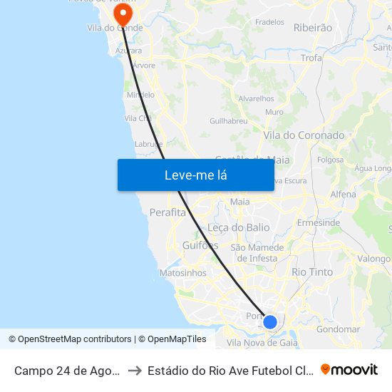 Campo 24 de Agosto to Estádio do Rio Ave Futebol Clube map