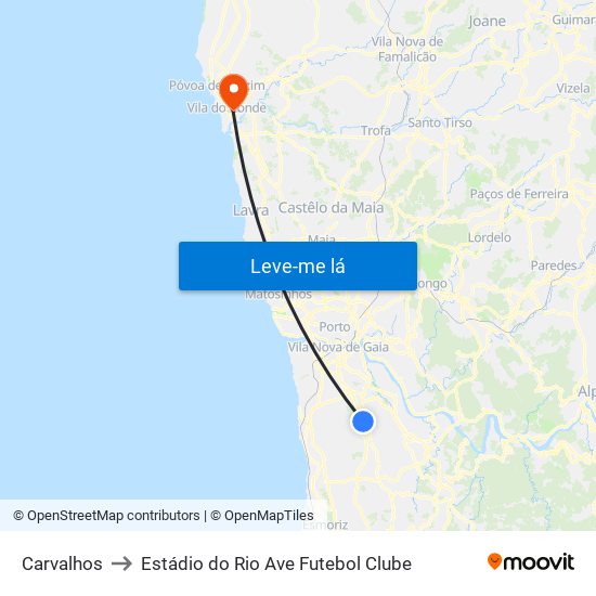 Carvalhos to Estádio do Rio Ave Futebol Clube map