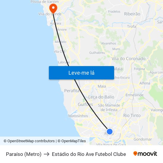 Paraíso (Metro) to Estádio do Rio Ave Futebol Clube map