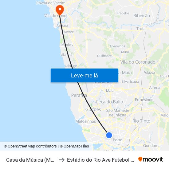 Casa da Música (Metro) to Estádio do Rio Ave Futebol Clube map