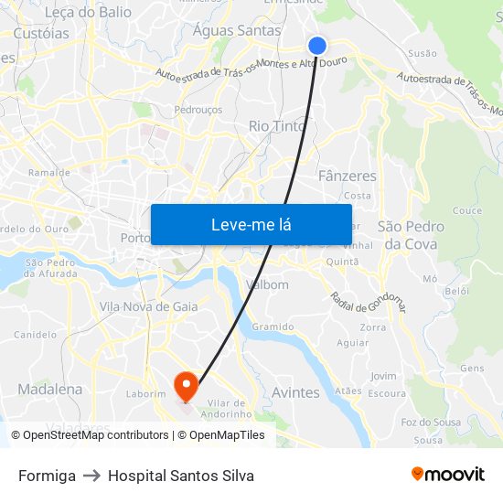 Formiga to Hospital Santos Silva map