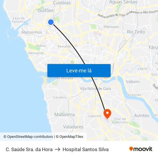 C. Saúde Sra.da Hora to Hospital Santos Silva map