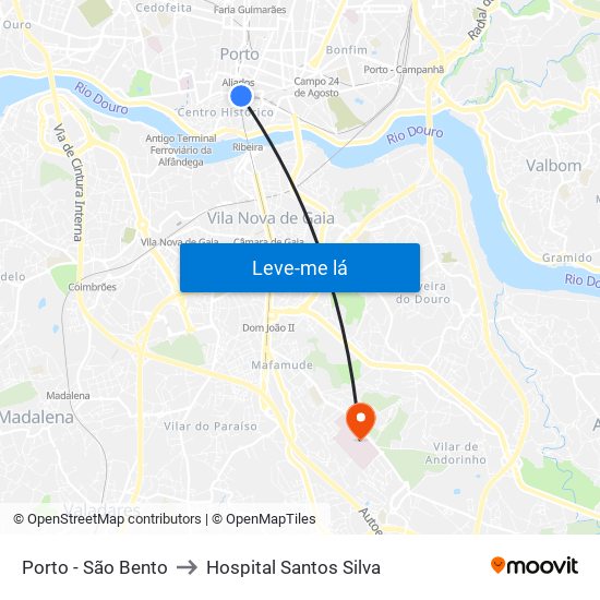 Porto - São Bento to Hospital Santos Silva map