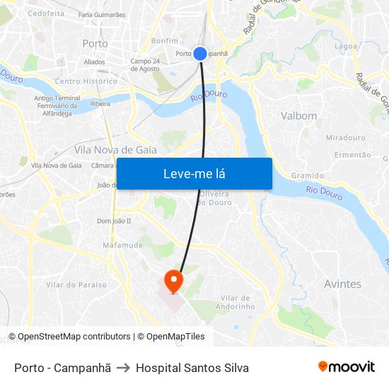 Porto - Campanhã to Hospital Santos Silva map