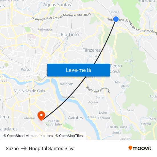 Suzão to Hospital Santos Silva map