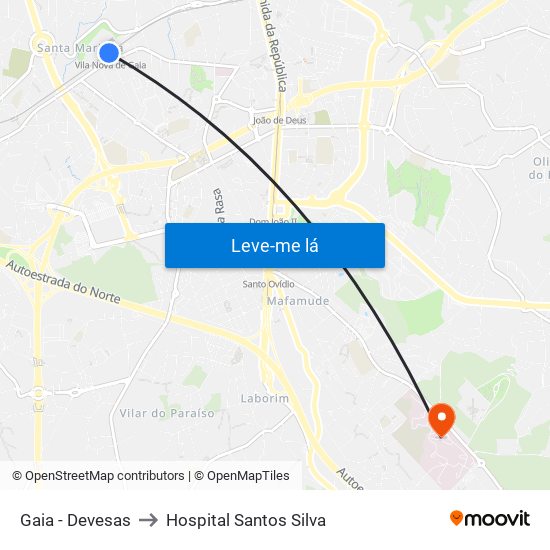 Gaia - Devesas to Hospital Santos Silva map