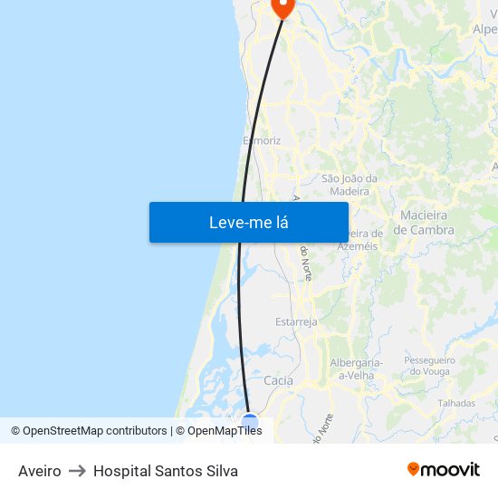 Aveiro to Hospital Santos Silva map
