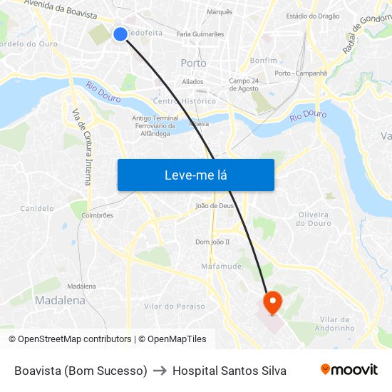 Boavista (Bom Sucesso) to Hospital Santos Silva map